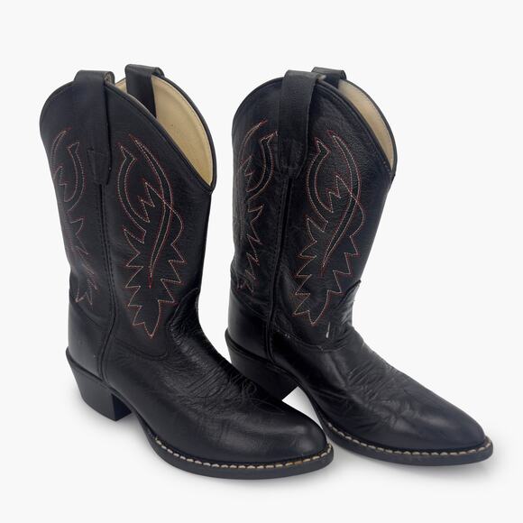 OLD WEST Jama 8110 Unisex Kids J Toe Leather Cowboy Boots (Black | Size 13/1) - Picture 6 of 8